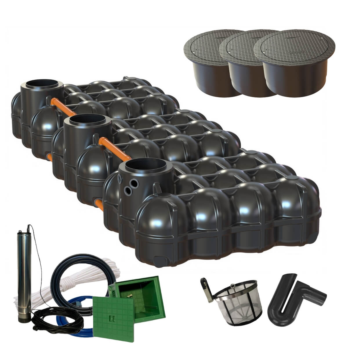 Flachtank 15000L Trio Hudson mit Gartenfilter mit PKW-Abdeckung und Gartenpumpe