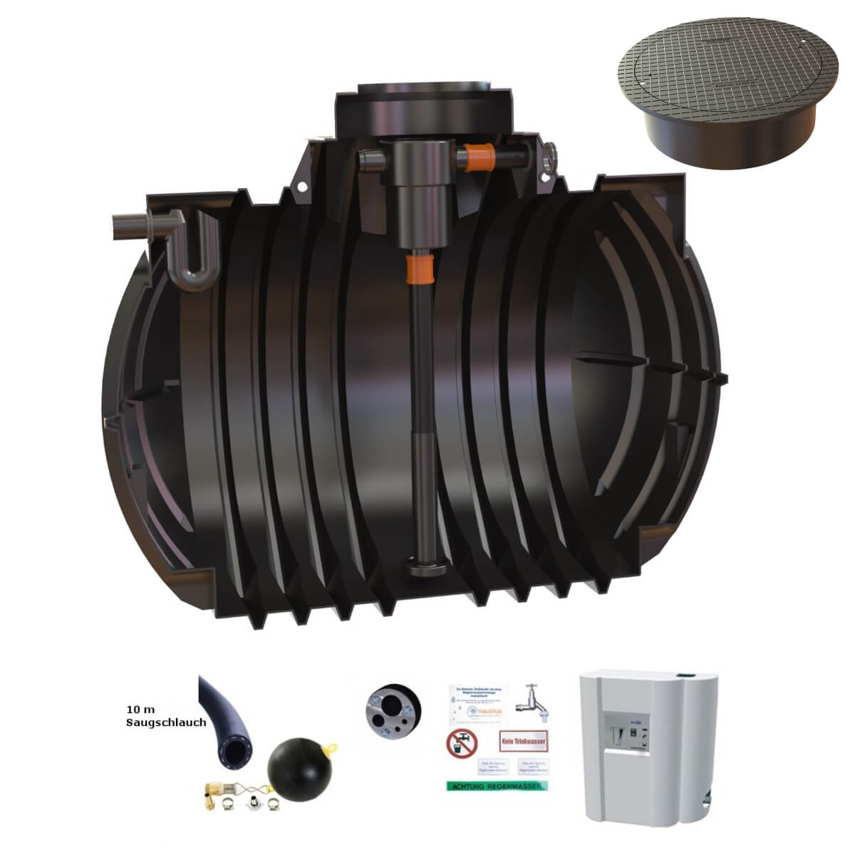 Hauszisterne 7000L Premium Atlantis Korbfilter mit Abdeckung und Hauswasserwerk