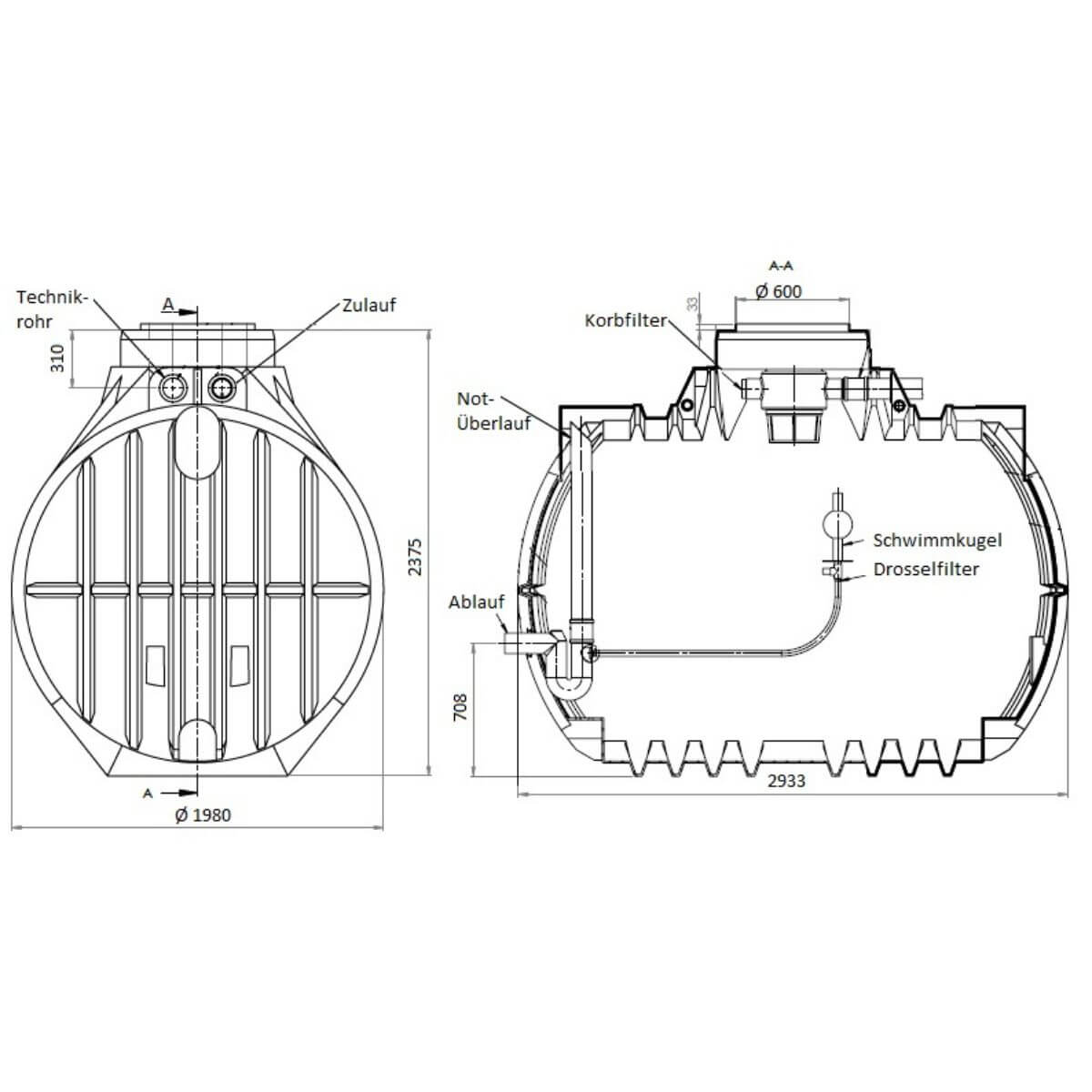 Retentionszisterne 7000L Atlantis RV 4550L Zeichnung