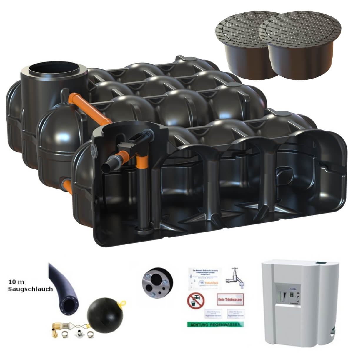 Flachtank 10000L Hudson Hausanlage WSP mit PKW-Abdeckung und Hauswasserwerk