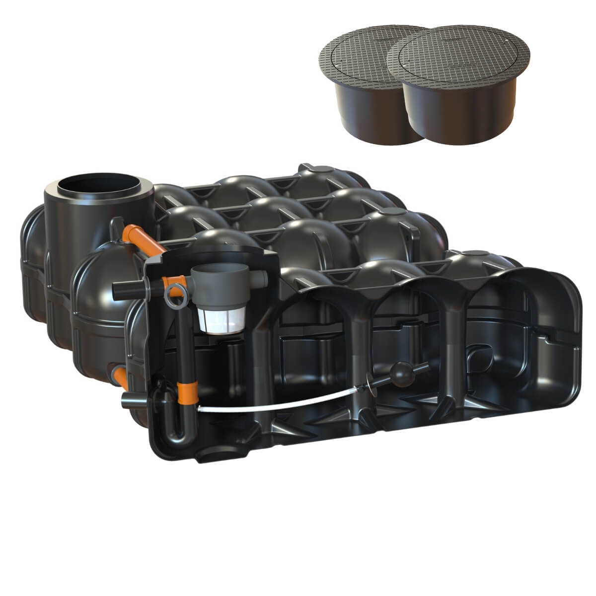 Retentionszisterne Flachtank 10000 Liter Hudson  mit Pumpensumpf und Segmentabdeckung