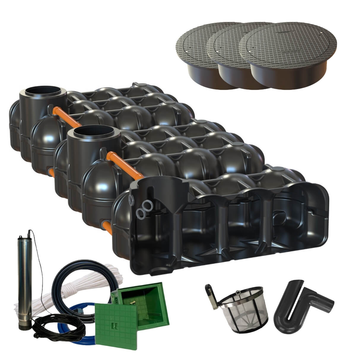 Flachtank 15000L Trio Hudson  mit Pumpensumpf mit Gartenfilter Abdeckung und Zisternenpumpe