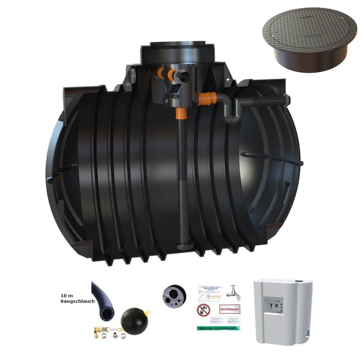 Hauszisterne 7000L Premium Atlantis Volumenfilter mit Abdeckung und Hauswasserwerk