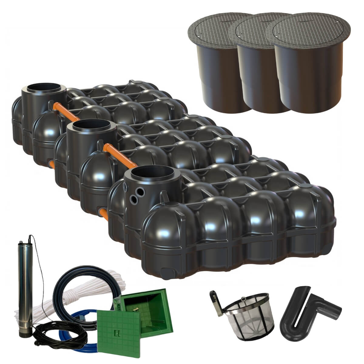 Flachtank 15000L Trio Hudson mit Gartenfilter mit PKW-Dom und Gartenpumpe