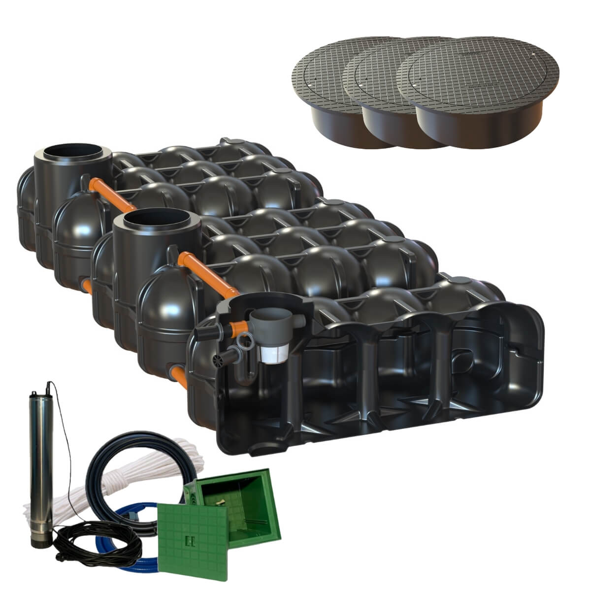 Flachtank 15000 Hudson Gartenanlage Pumpensumpf mit Abdeckung und Zisternenpumpe