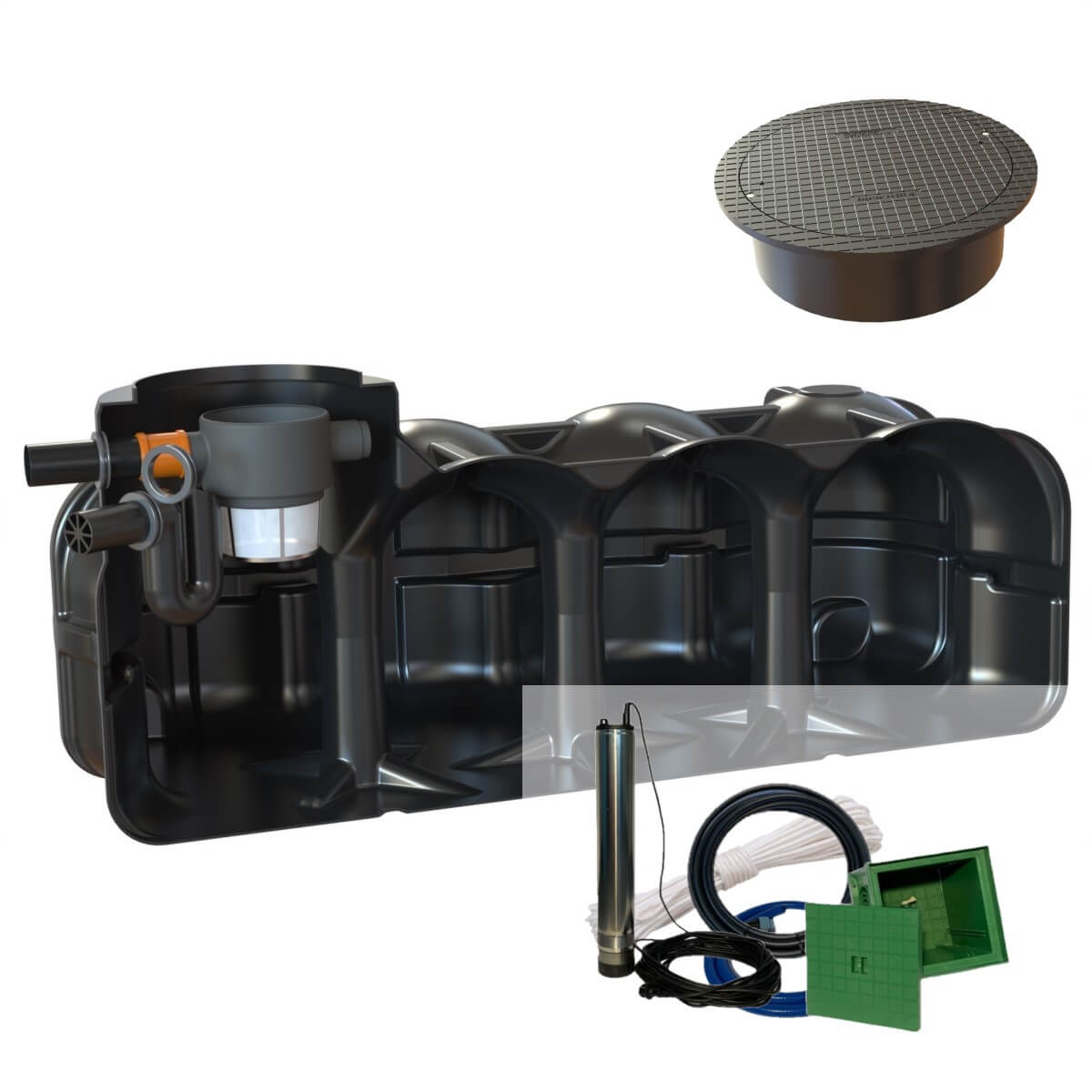 Flachtank 5000 Liter Garten-Zisterne Hudson mit Abdeckung und Gartenpumpe