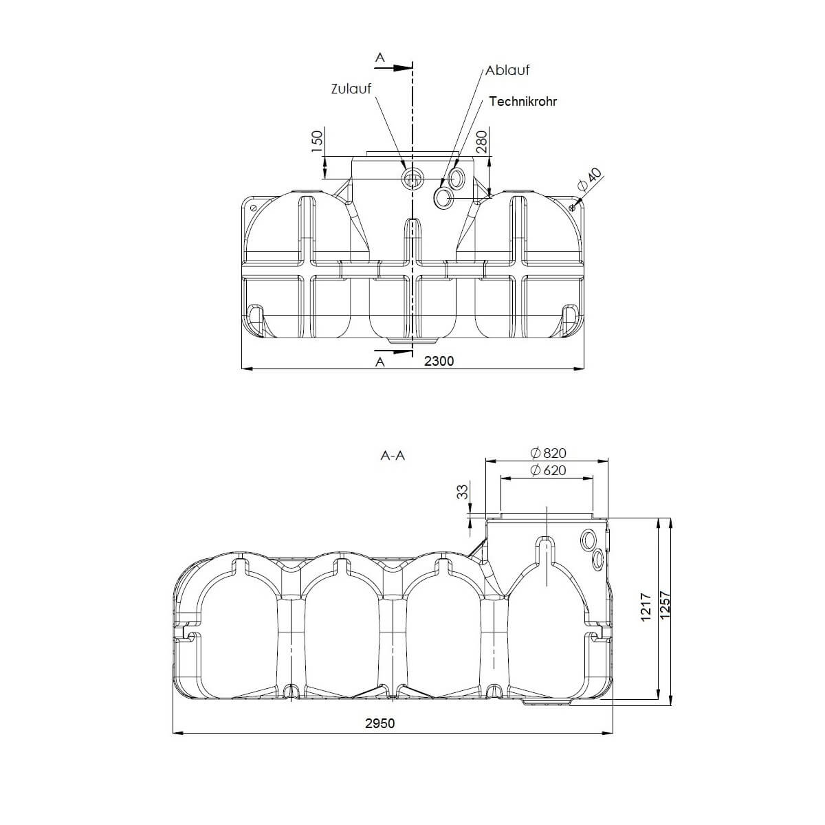 Flachtank 5000L Zisterne Hudson Pumpensumpf Zeichnung