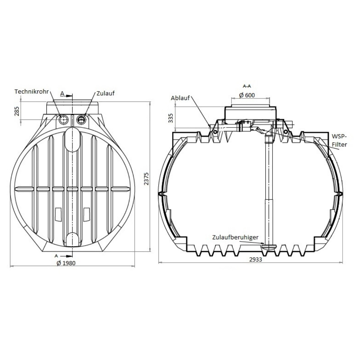 Hauszisterne 7000L Premium Atlantis WSP Zeichnung