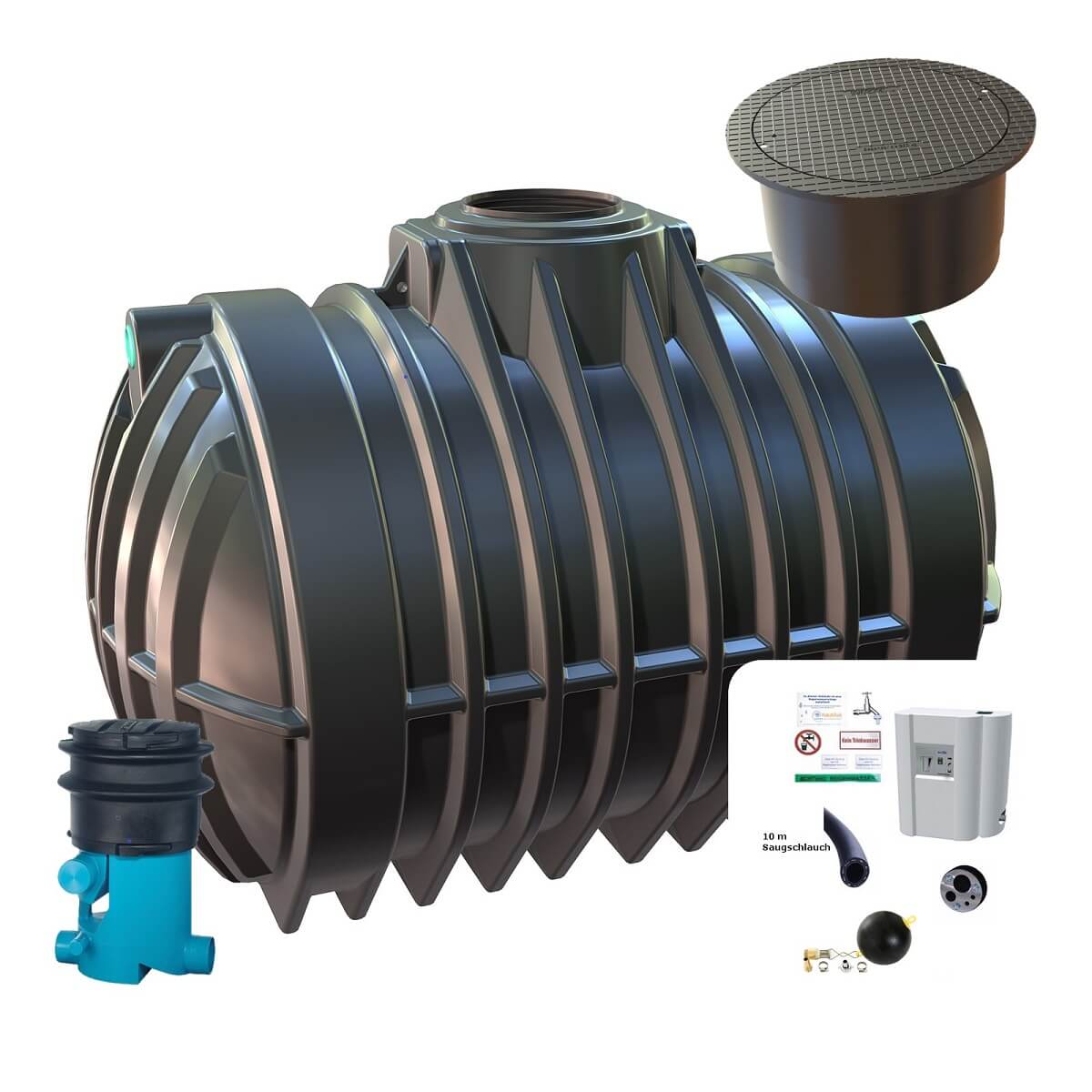 Zisterne 12500L Hausanlage VF1 Big Atlantis mit Segment-Abdeckung und Hauswasserwerk