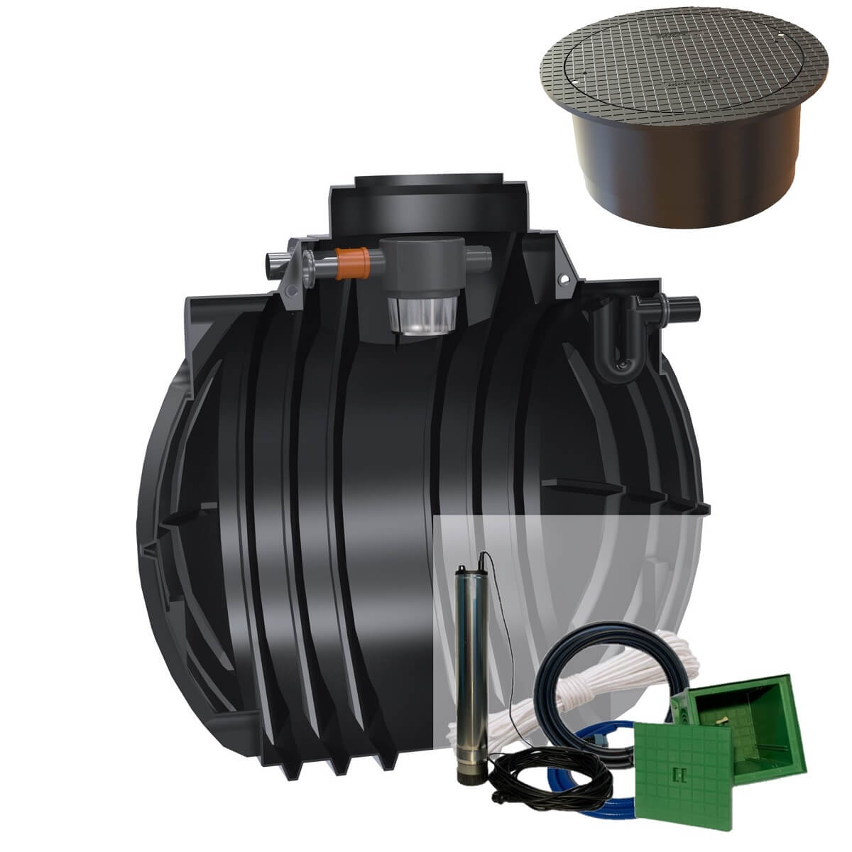 Gartenzisterne 5300L Atlantis Premium mit PKW-Abdeckung und Zisternenpumpe