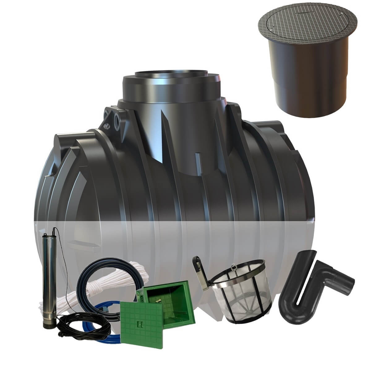 Zisterne 4000L Premium Atlantis Gartenanlage mit PKW-LKW-Abdeckung und Zisternenpumpe