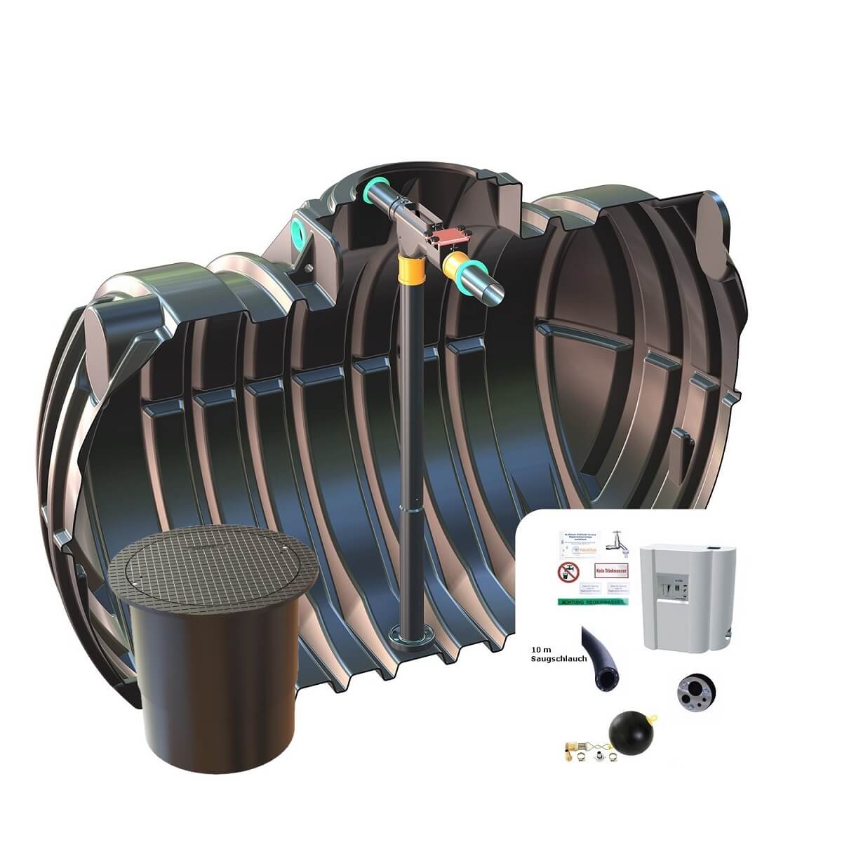 Zisterne 12500L Hausanlage WSP Big Atlantis mit PKW-Abdeckung und Hauswasserwerk