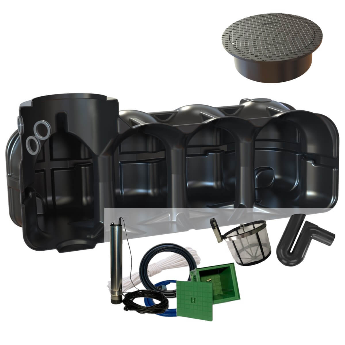 Flachtank 5000L Zisterne Hudson Pumpensumpf Filterset mit Abdeckung und Gartenpumpe