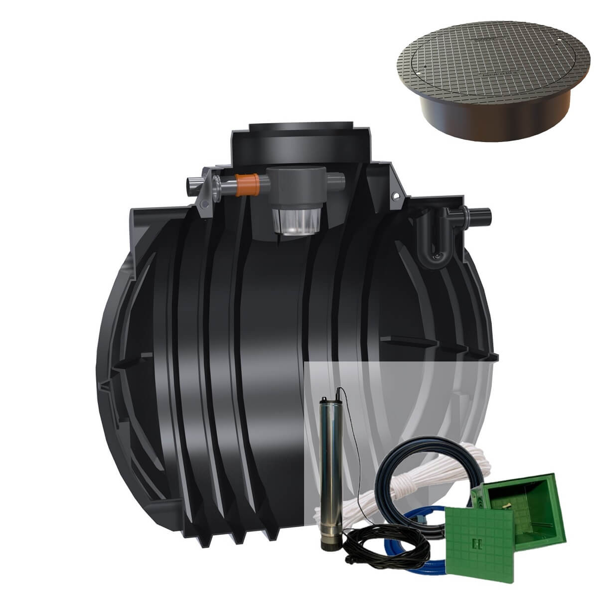 Gartenzisterne 5300L Atlantis Premium mit Abdeckung und Zisternenpumpe