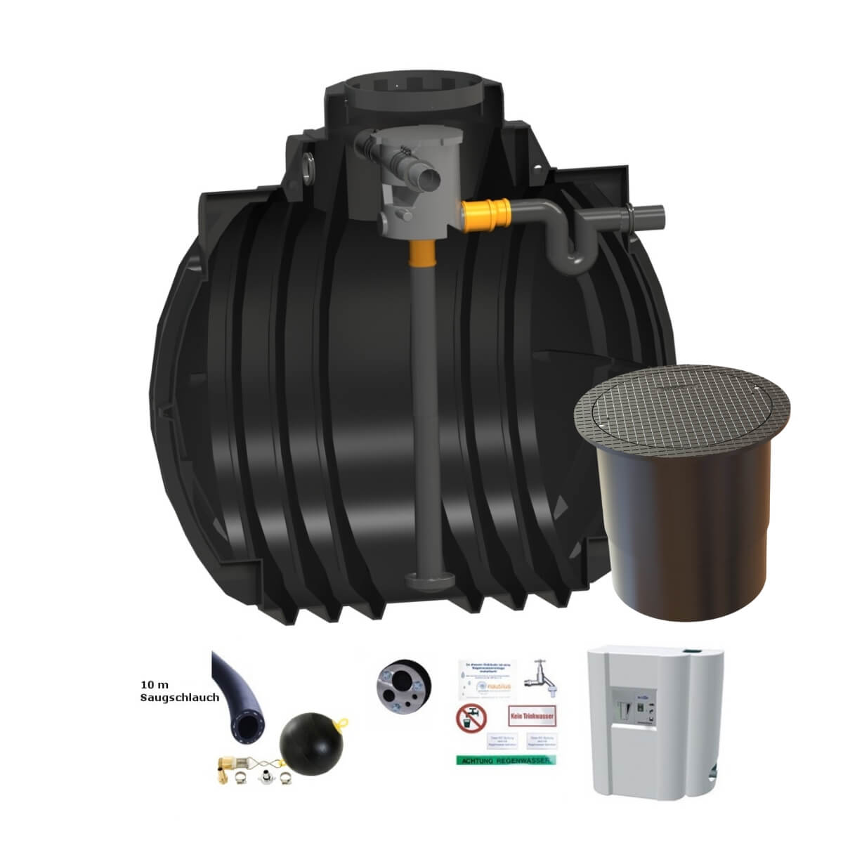 Hauszisterne 5300 L Premium Atlantis Volumen mit PKW-LKW-Abdeckung und Hauswasserwerk