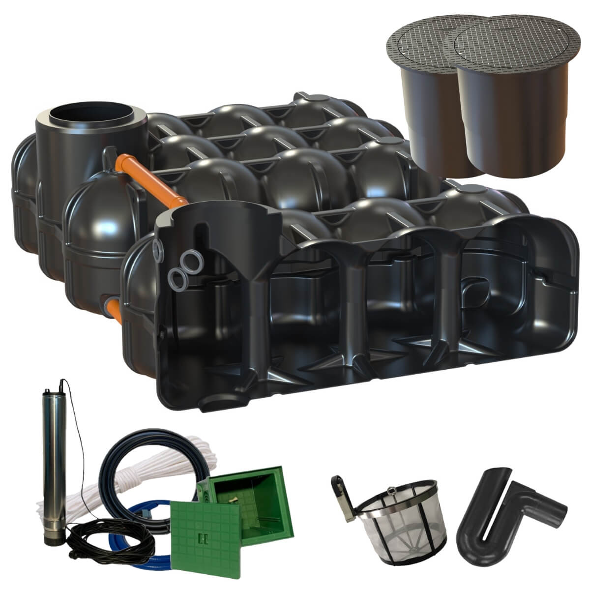 Flachtank 10000L Hudson Gartenanlage mit PS mit PKW-Dom und Zisternenpumpe