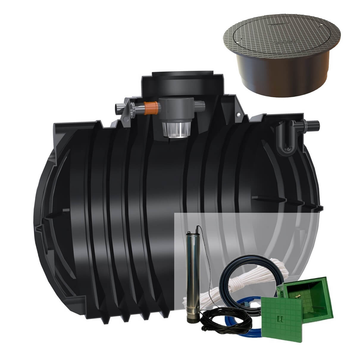 Gartenzisterne 7000L Premium Atlantis mit PKW-Abdeckung und Zisternenpumpe