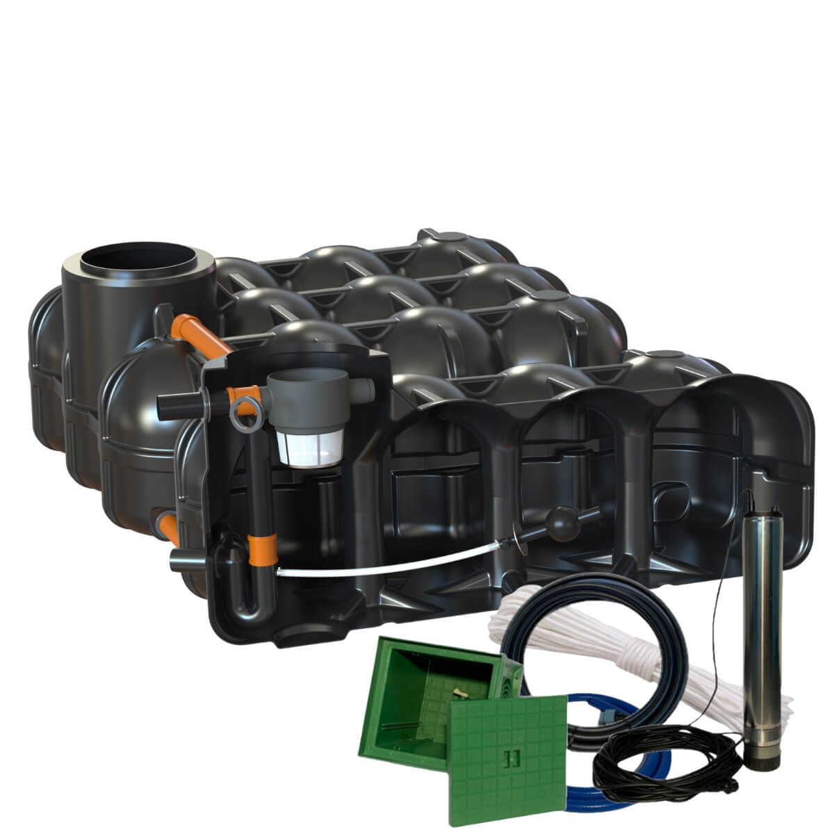 Retentionszisterne Flachtank 10000 Liter Hudson  mit Pumpensumpf und Gartenpumpe