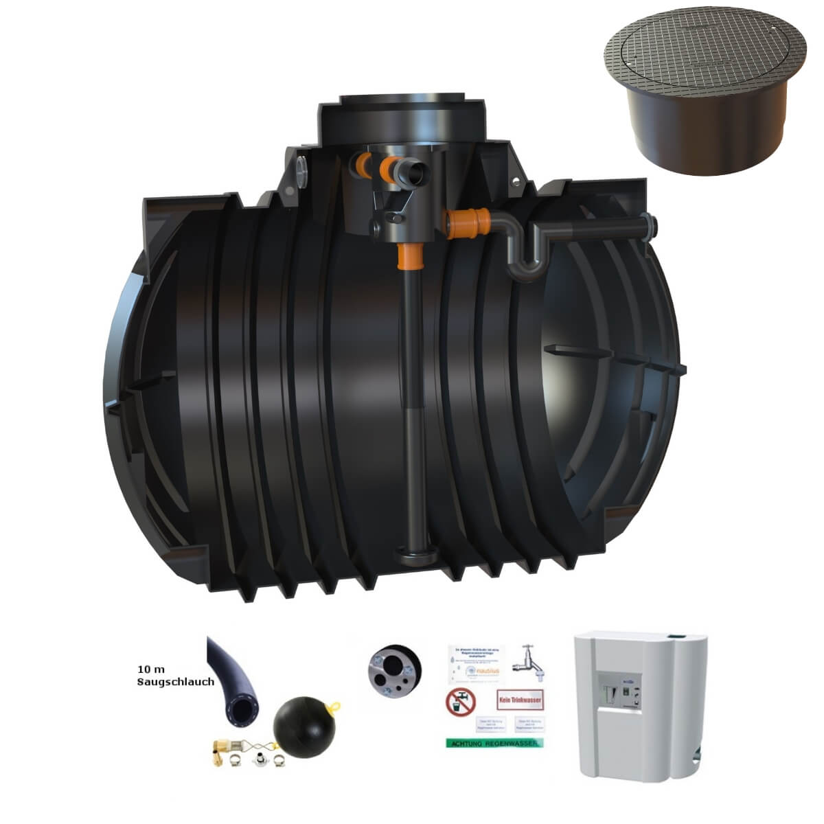 Hauszisterne 7000L Premium Atlantis Volumenfilter mit PKW-Abdeckung und Hauswasserwerk