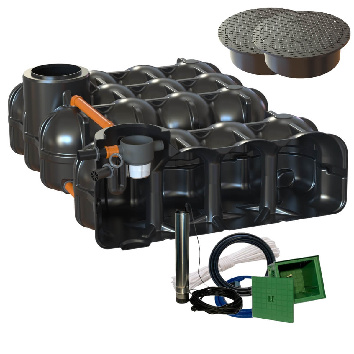 Flachtank 10000L Hudson Garten mit PS mit Abdeckung und Zisternenpumpe