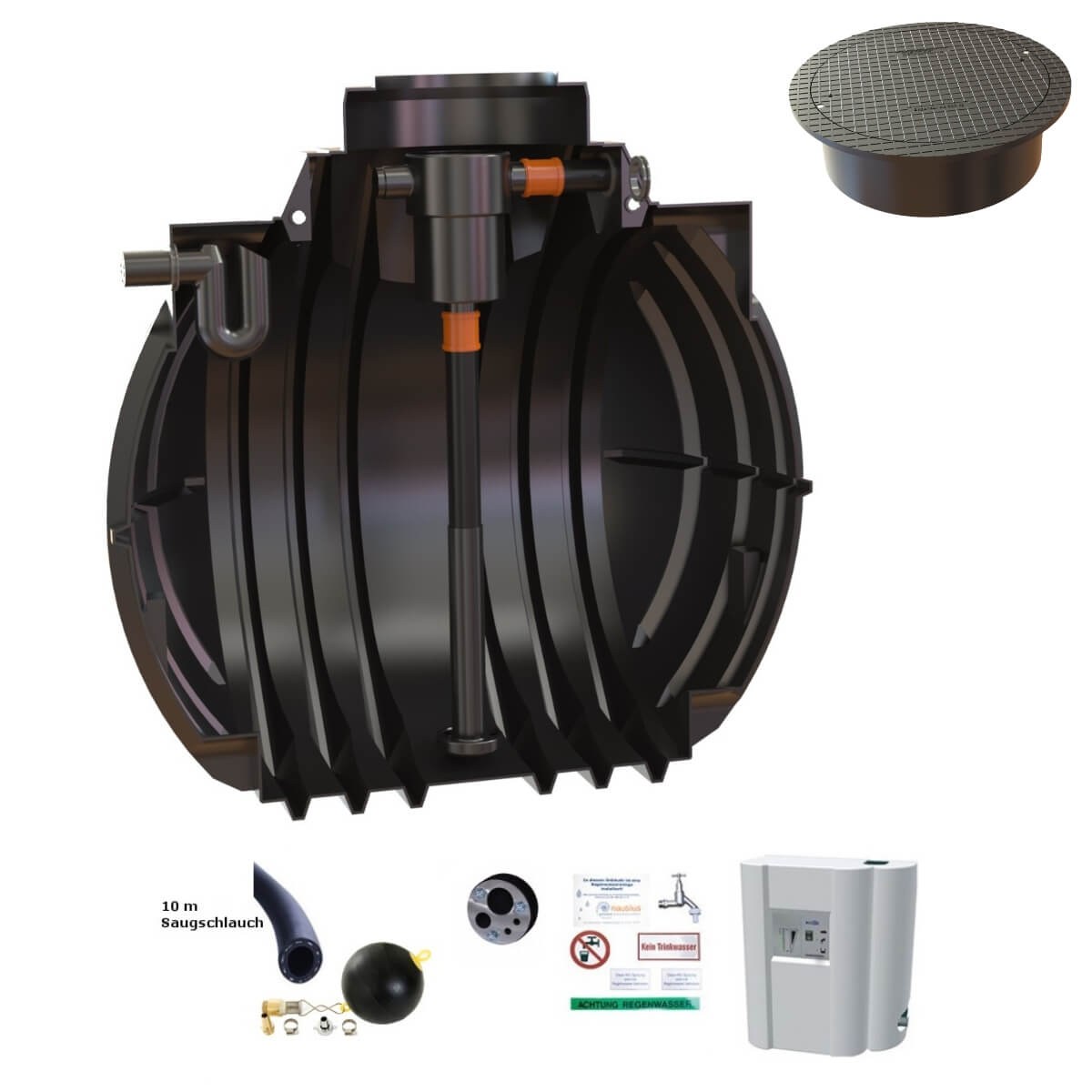 Hauszisterne 5300 L Korbfilter mit Abdeckung und Hauswasserwerk