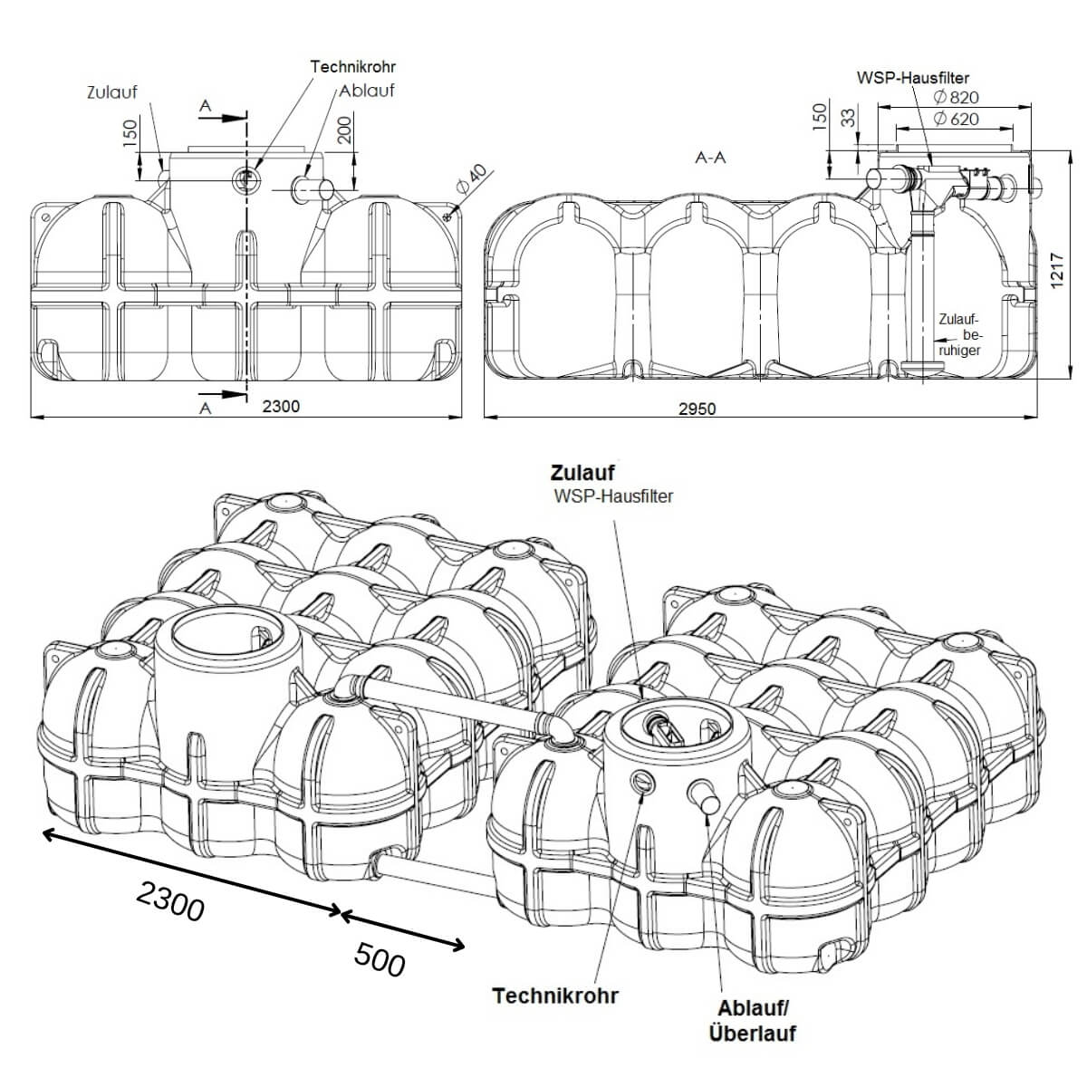 Flachtank 10000L Hudson Hausanlage WSP Zeichnung