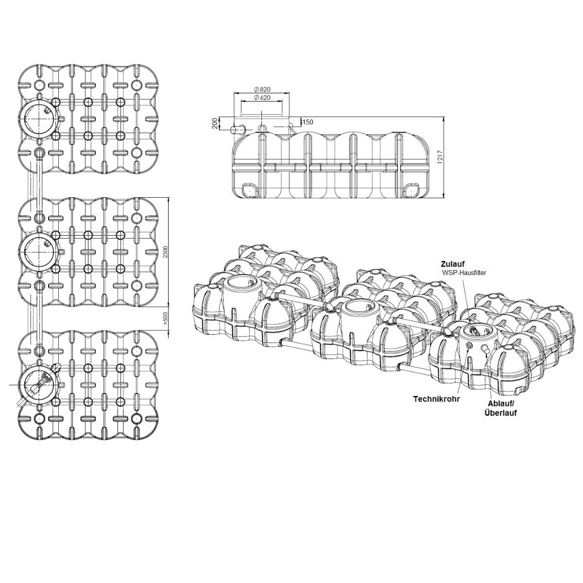 Flachtank Hudson 15000 Liter Hausanlage Zeichnung