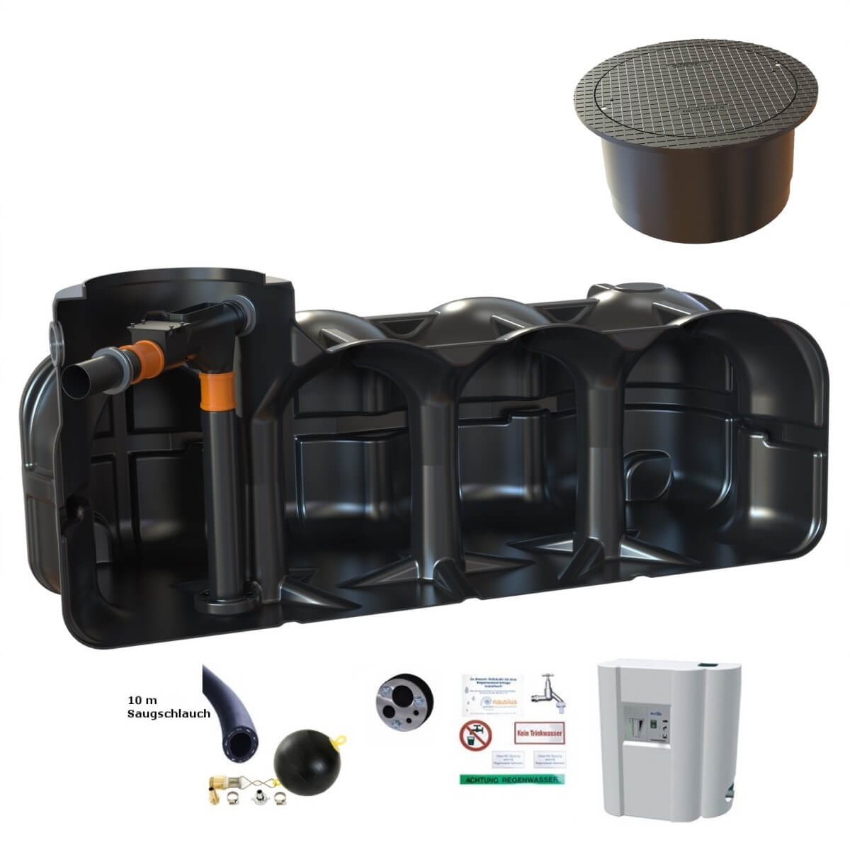 Flachtank 5000L Hauszisterne Hudson WSP mit PKW-Abdeckung und Hauswasserwerk