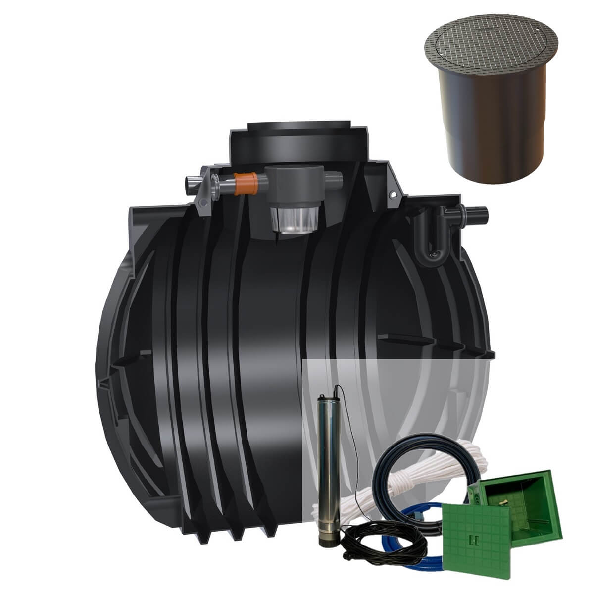 Gartenzisterne 5300L Atlantis Premium mit PKW-LKW-Abdeckung und Zisternenpumpe