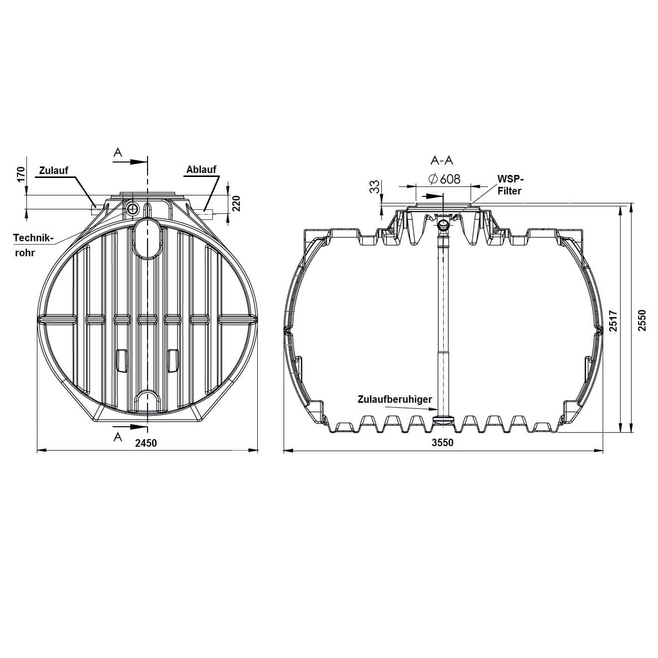 Zisterne 12500L Hausanlage WSP Big AtlantisZisterne 12500L Hausanlage WSP Big Atlantis Zeichnung