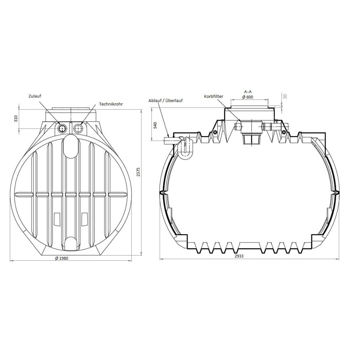 Gartenzisterne 7000L Premium Atlantis Zeichnung