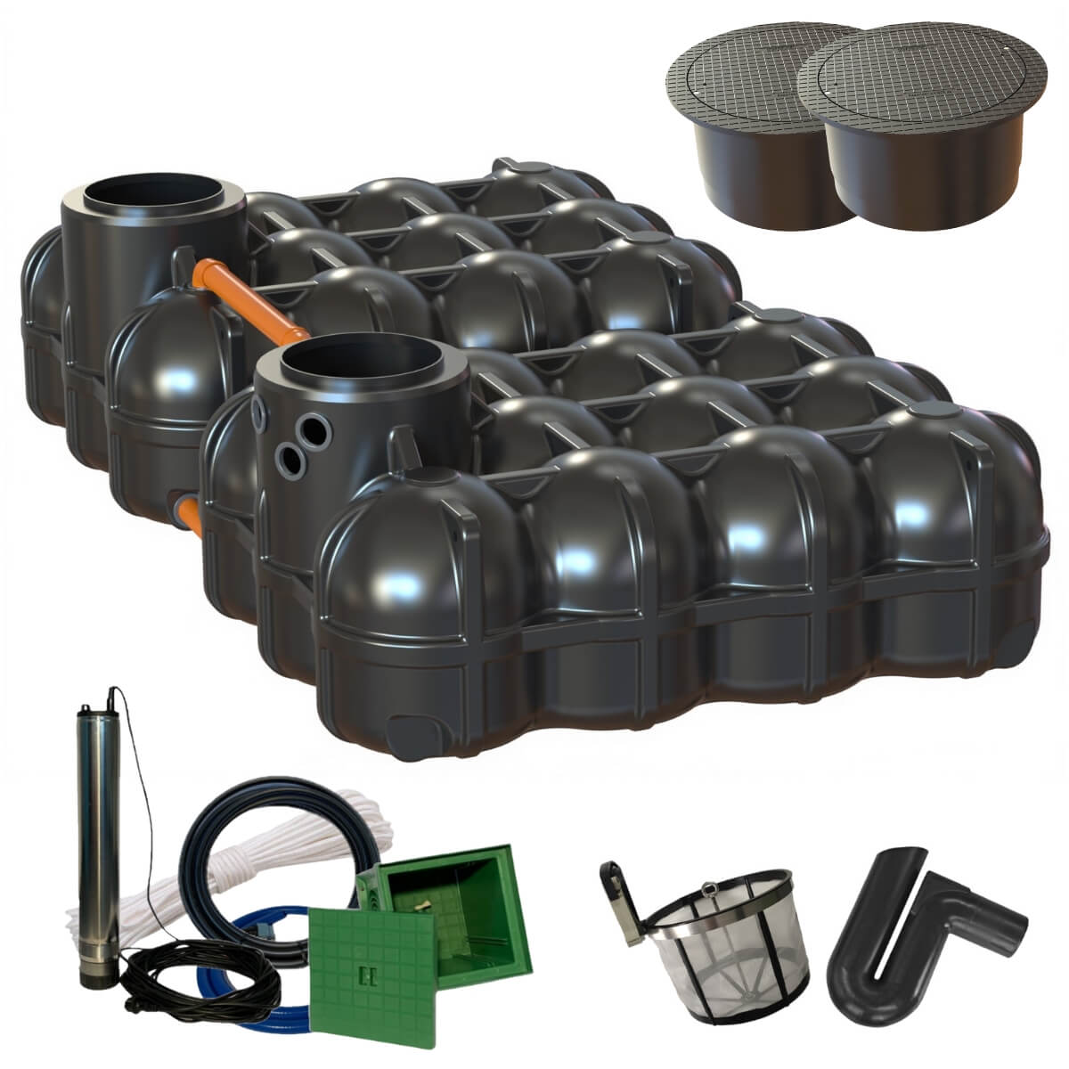 Flachtank 10000 Liter Hudson Gartenanlage mit PKW-Abdeckung und Zisternenpumpe