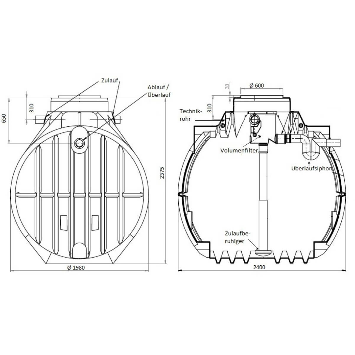 Hauszisterne 5300 L Premium Atlantis Volumen Zeichnung