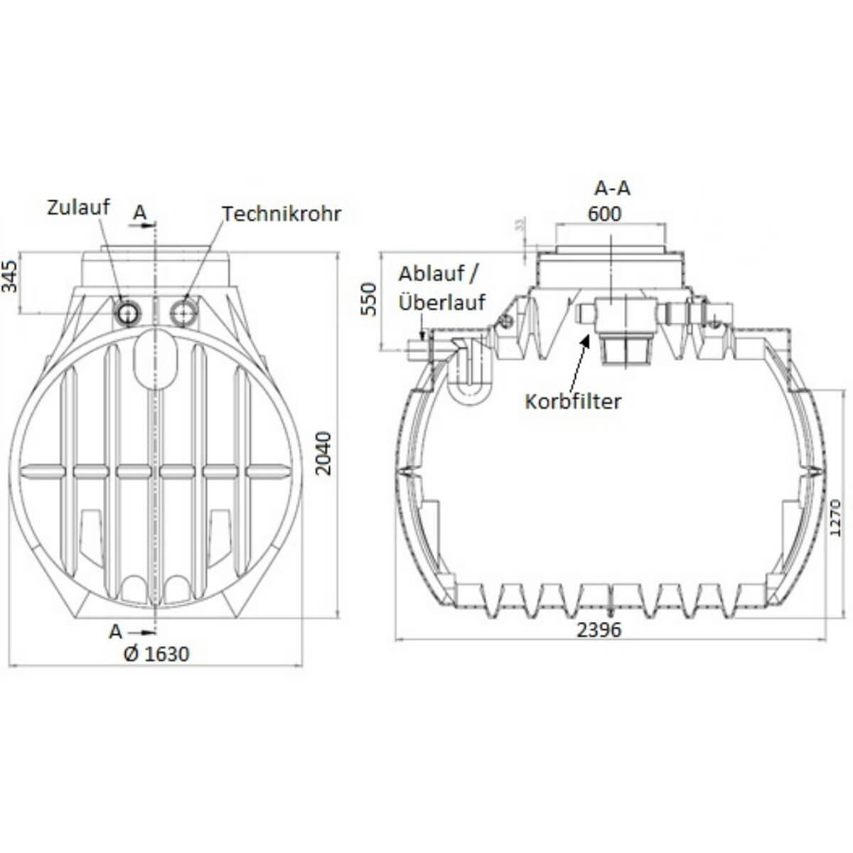 Gartenzisterne 4000L Premium Atlantis Zeichnung