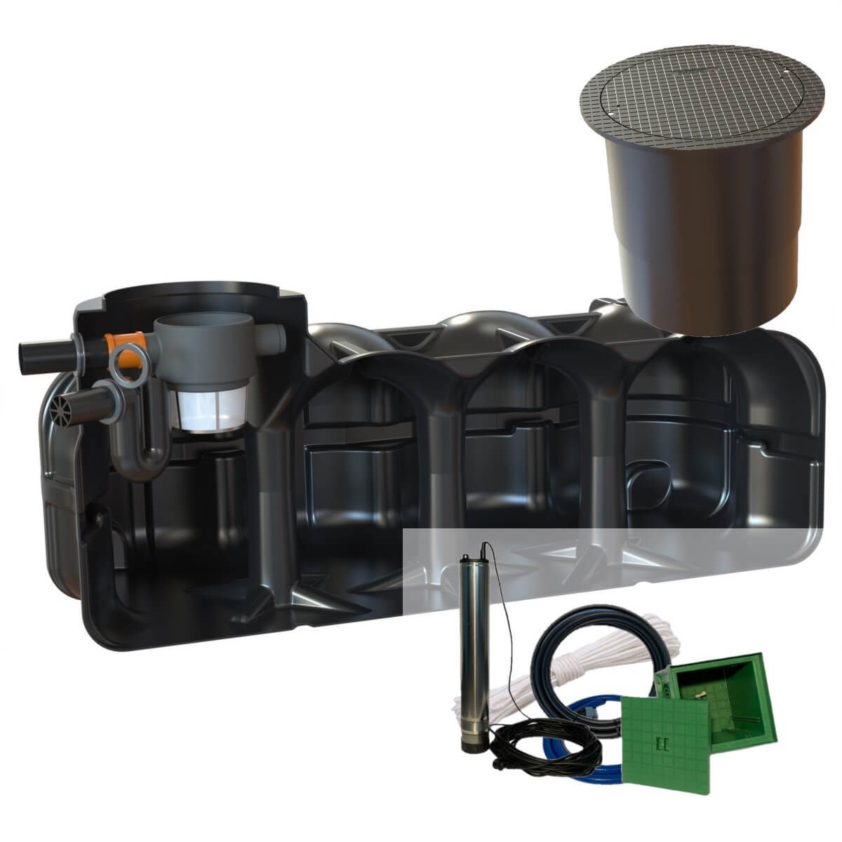 Flachtank 5000 Liter Garten-Zisterne Hudson mit PKW-Dom und Gartenpumpe