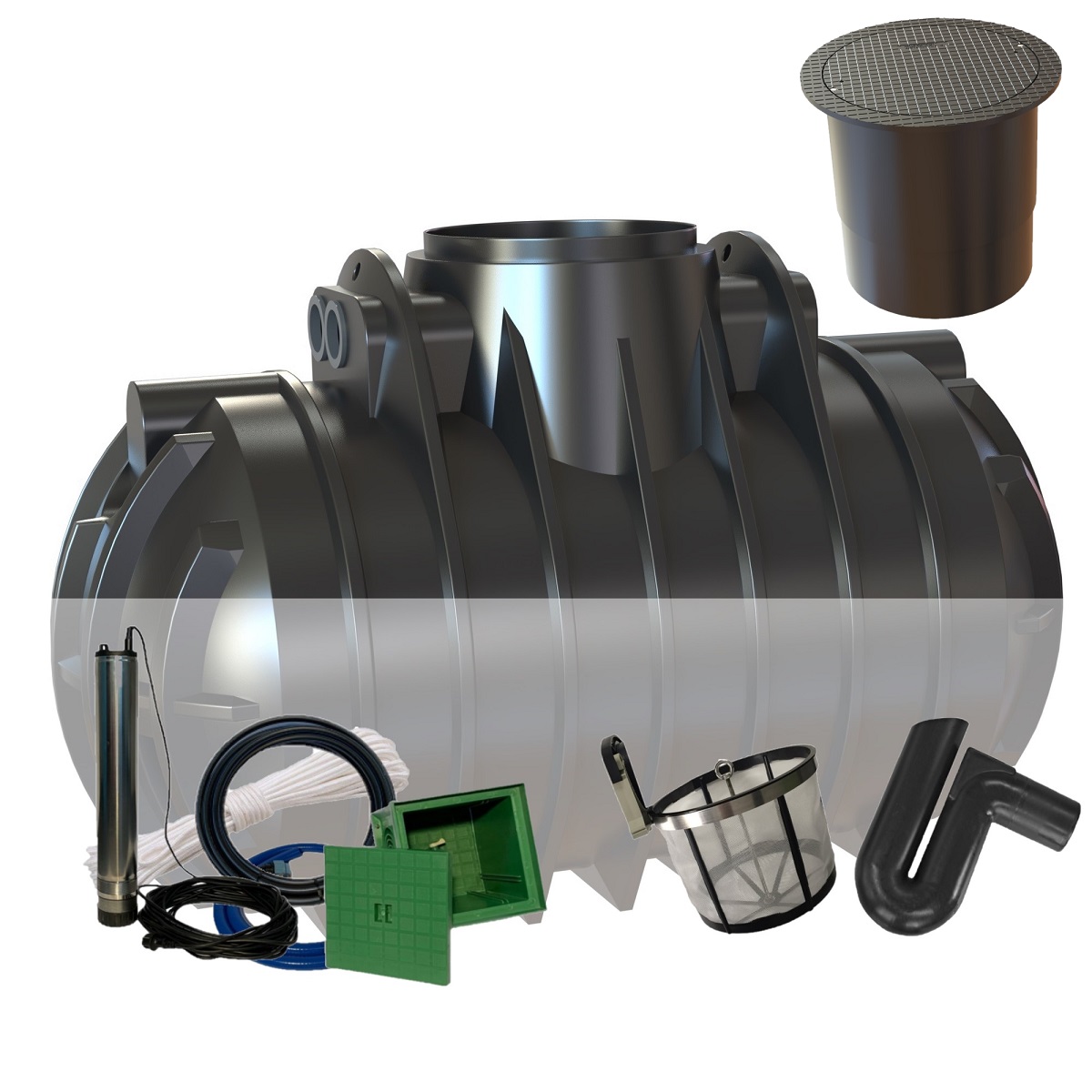 Zisterne 2200L Atlantis Gartenanlage mit PKW-LKW-Abdeckung und Zisternenpumpe