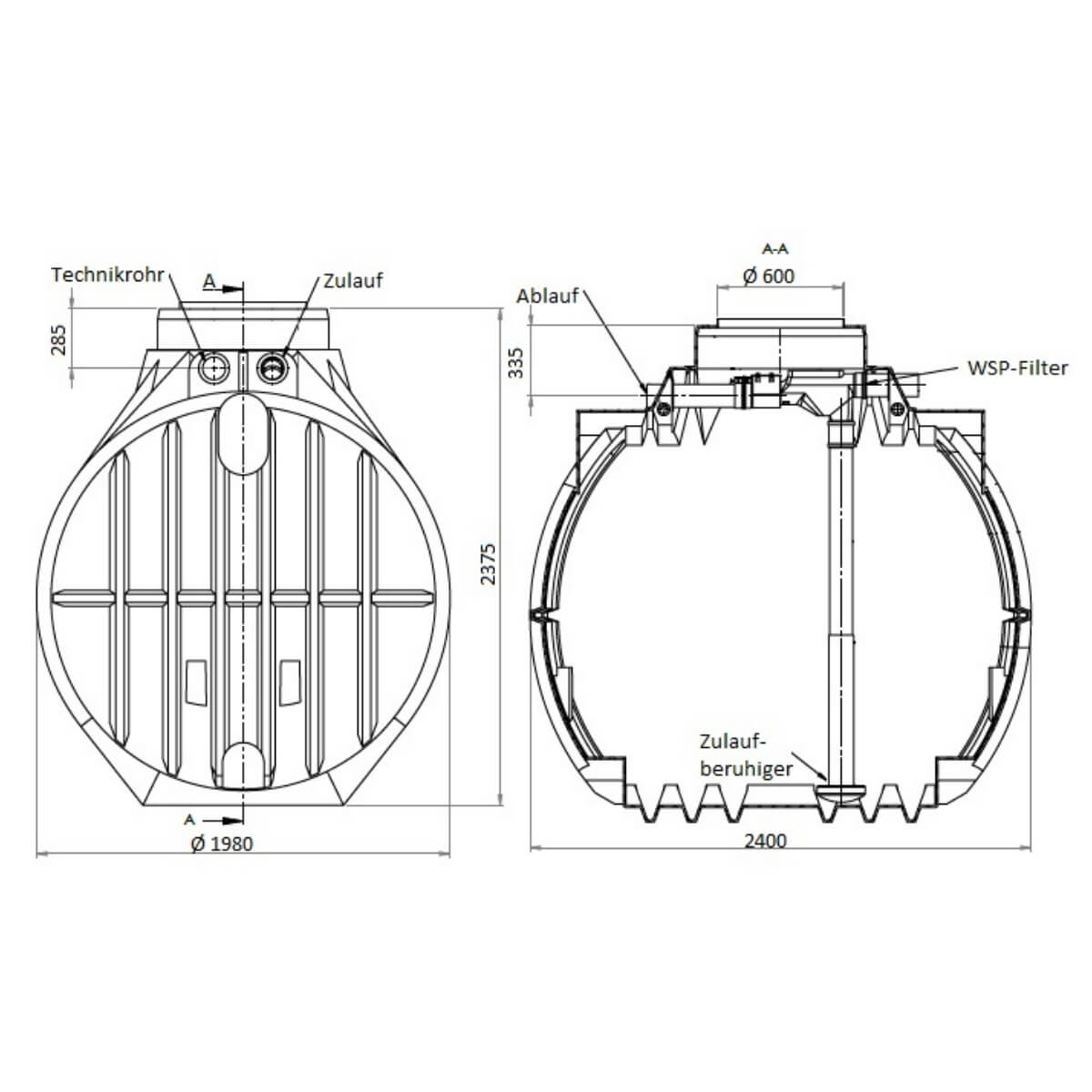 Hauszisterne 5300 L Premium Atlantis WSP Zeichnung
