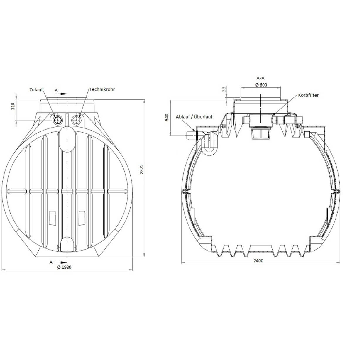Gartenzisterne 5300L Atlantis Premium Zeichnung