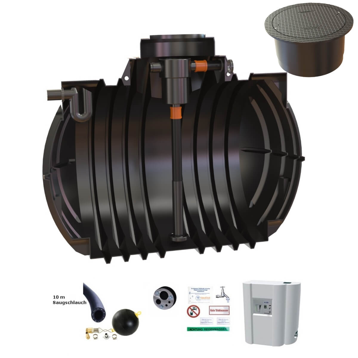 Hauszisterne 7000L Premium Atlantis Korbfilter mit PKW-Abdeckung und Hauswasserwerk