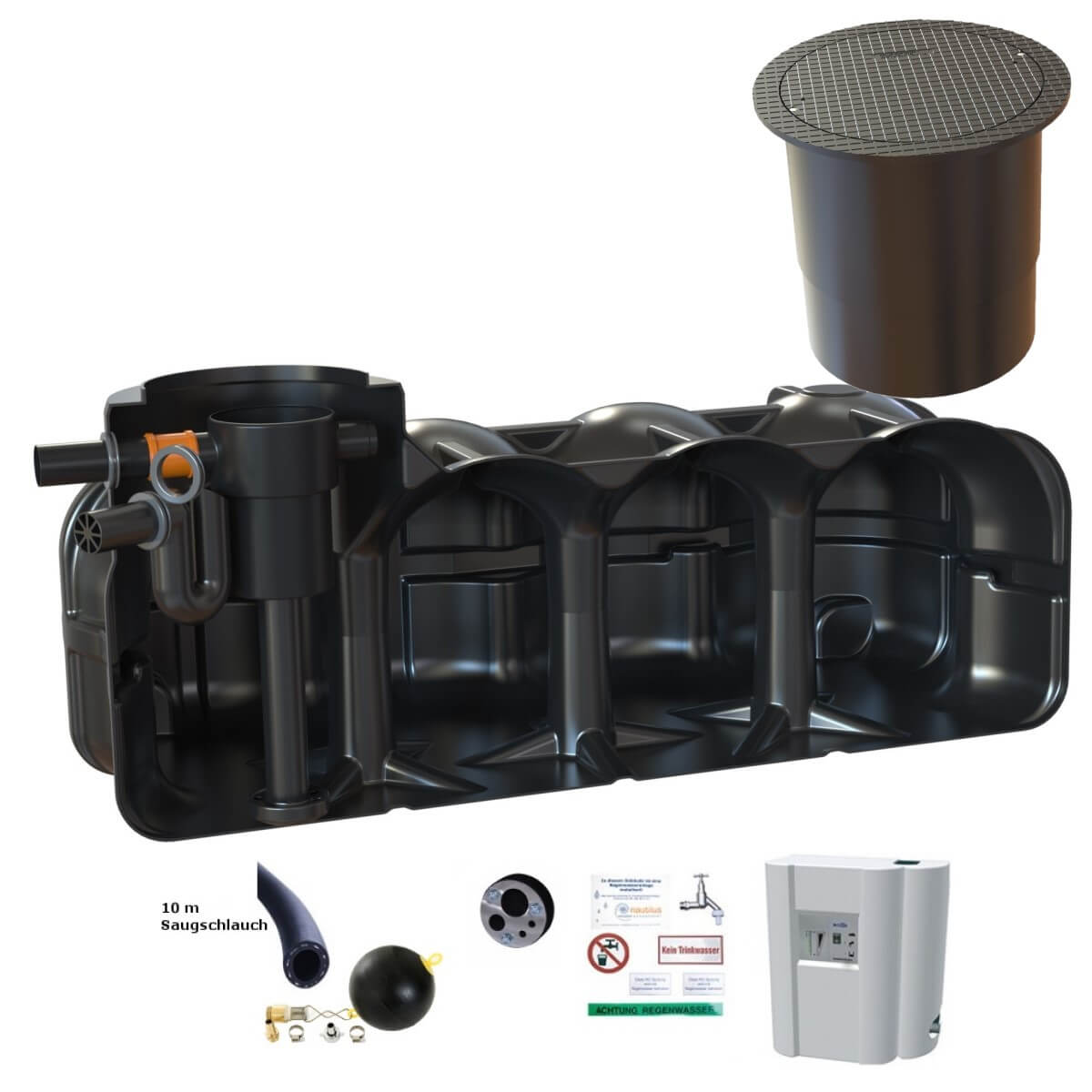 Flachtank 5000L Hauszisterne Hudson Korbfilter mit PKW-Dom und Hauswasserwerk