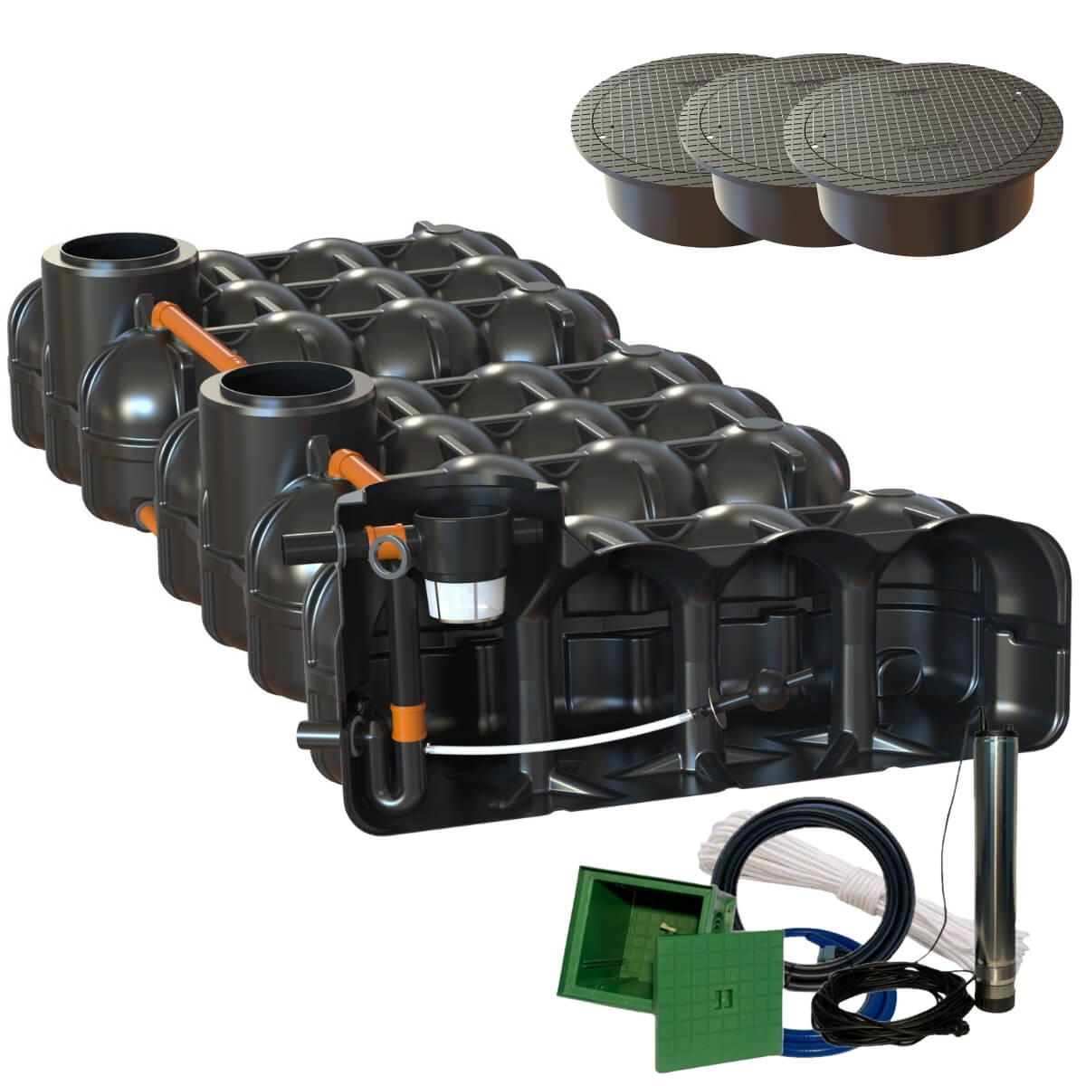 Retentionszisterne Flachtank 15000 Liter Hudson mit Abdeckung und Gartenpumpe