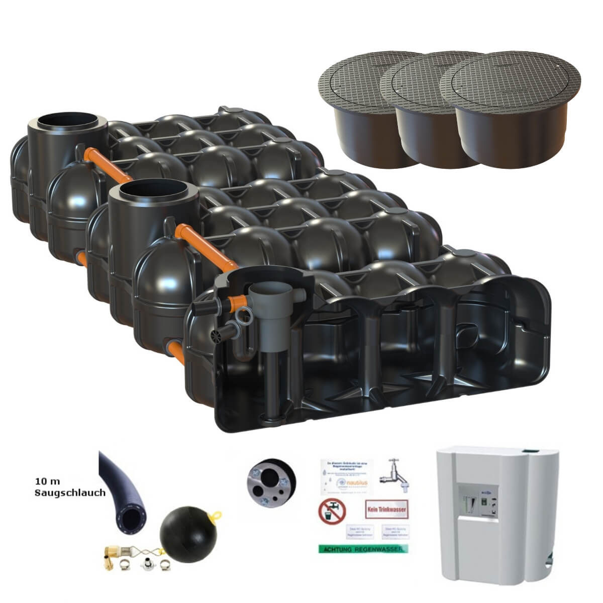 Flachtank Hudson 15000 Liter Hauskorbfilter mit PKW-Abdeckung und Hauswasserwerk