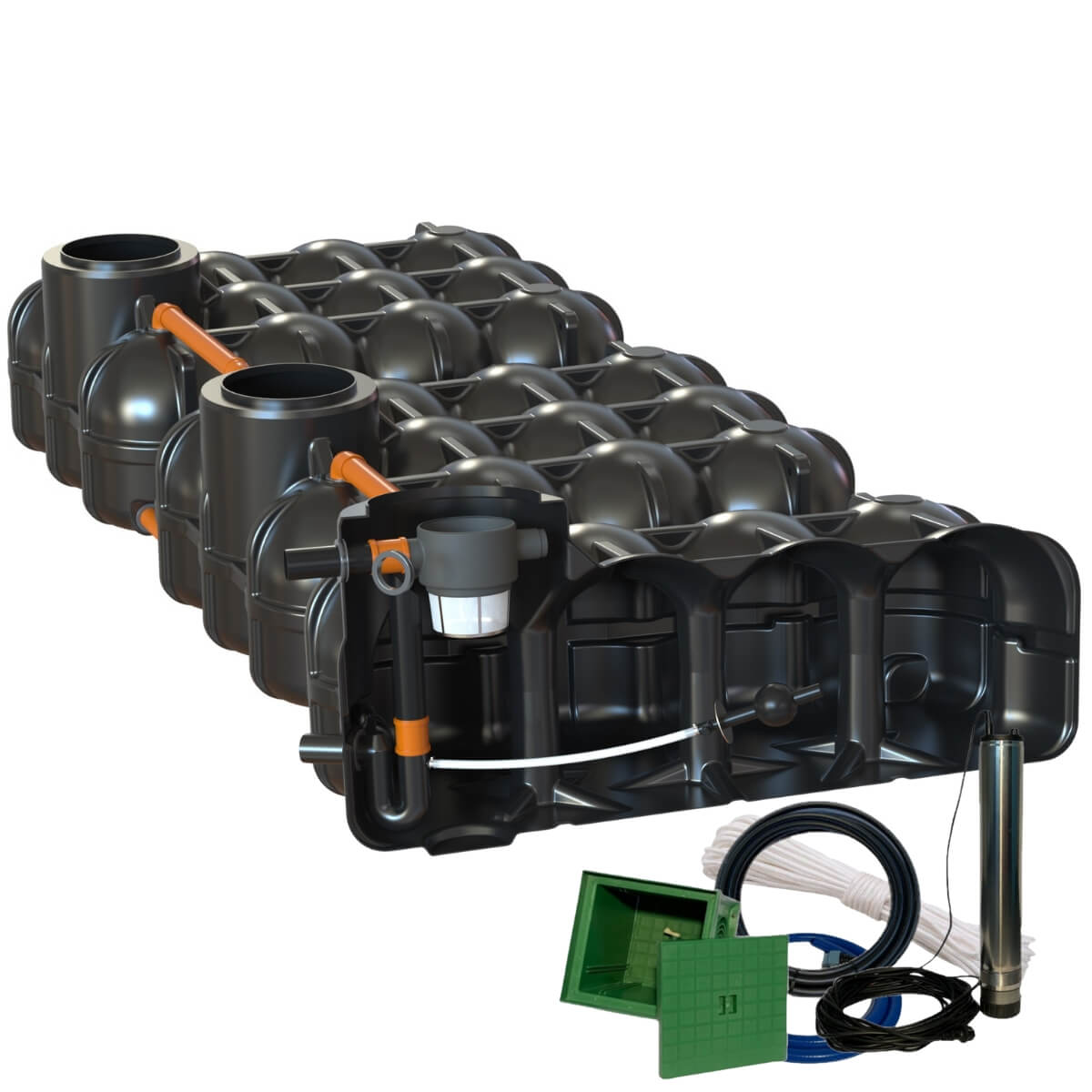 Retentionszisterne Flachtank 15000 Liter Hudson mit Pumpensumpf und Gartenpumpe