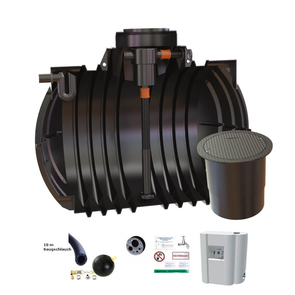 Hauszisterne 7000L Premium Atlantis Korbfilter mit PKW-LKW-Abdeckung und Hauswasserwerk