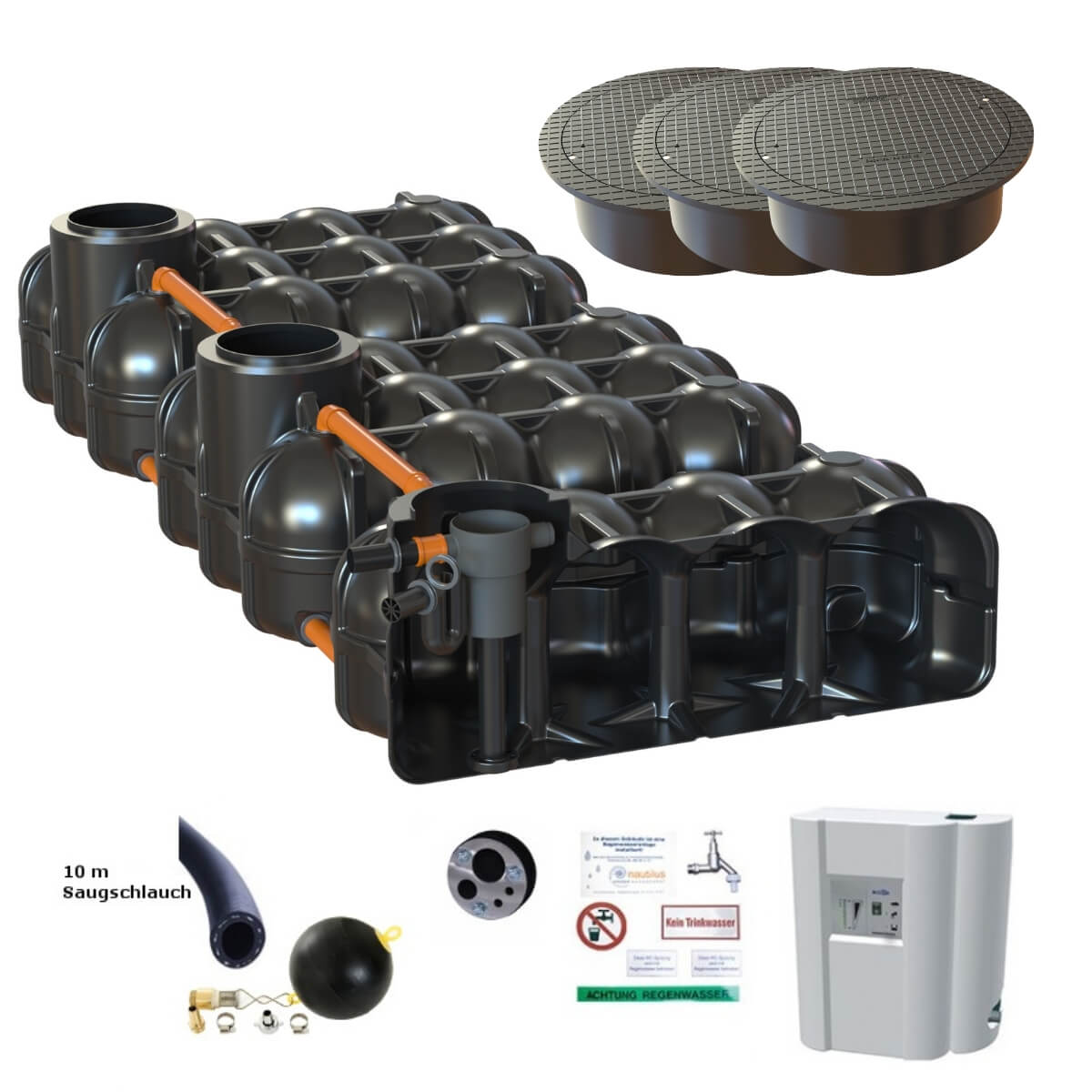 Flachtank Hudson 15000 Liter Hauskorbfilter mit Abdeckung und Hauswasserwerk