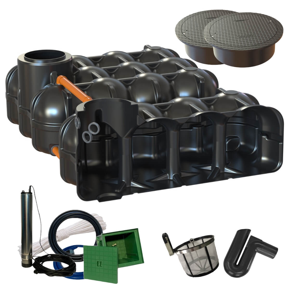 Flachtank 10000L Hudson Gartenanlage mit PS mit Abdeckung und Zisternenpumpe