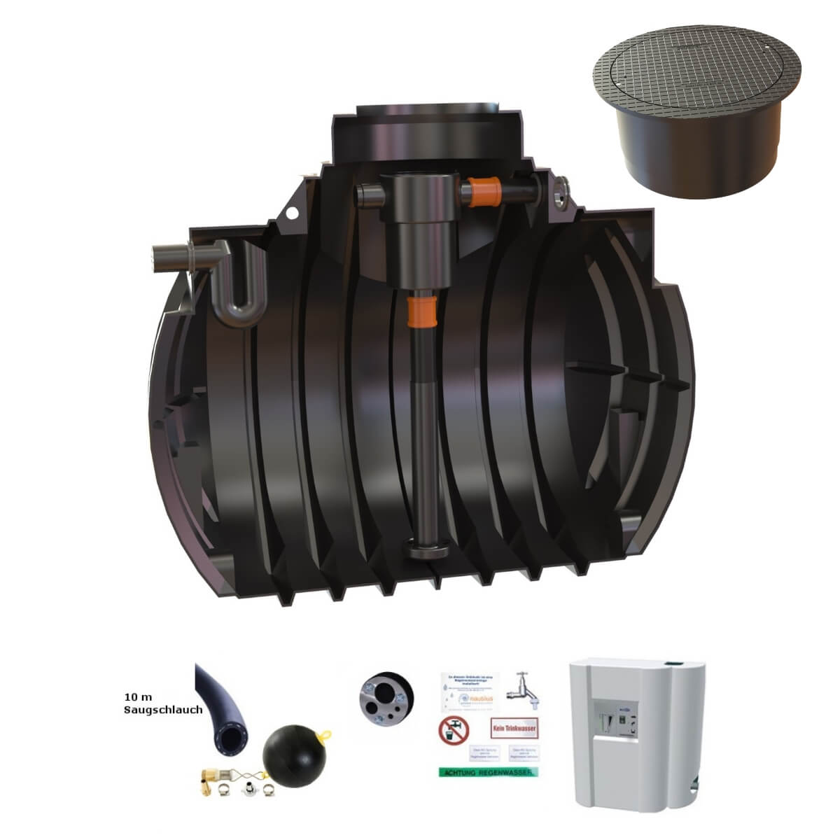 Hauszisterne 4000L Atlantis Korbfilter mit PKW-Abdeckung und Hauswasserwerk