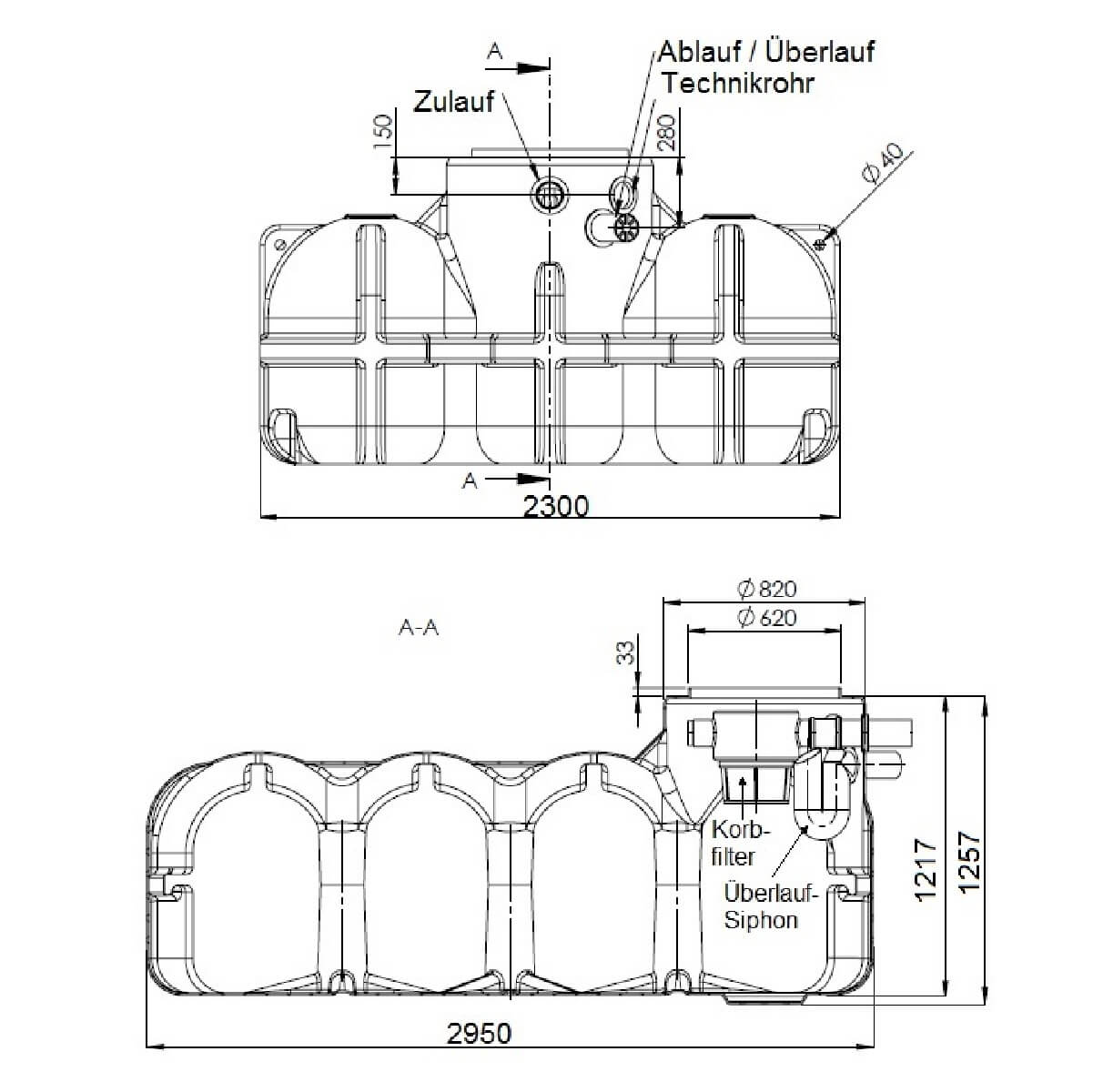 Flachtank 5000 Liter Garten-Zisterne Hudson Pumpensumpf Zeichnung