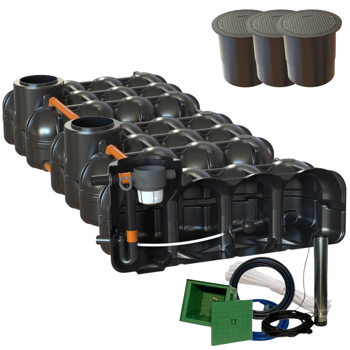 Retentionszisterne Flachtank 15000 Liter Hudson mit Pumpensumpf PKW-Dm und Gartenpumpe