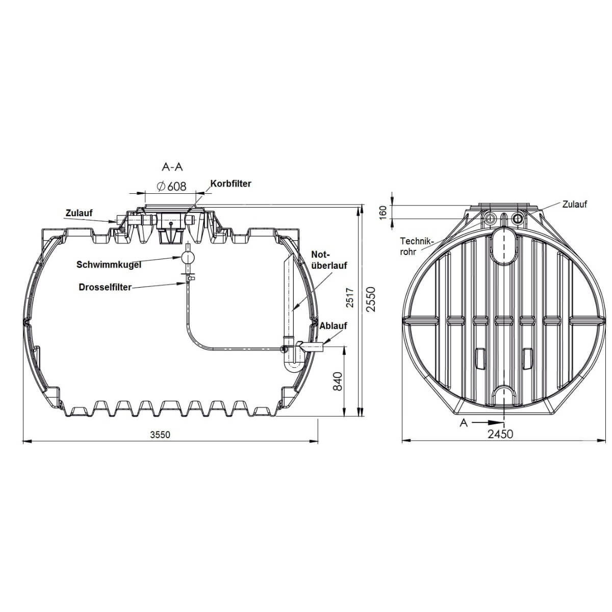 Retentionszisterne 12500L Retention 8000L Big Atlantis Zeichnung